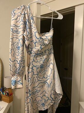 Hello Molly Cream Dress with Blue Abstract Print